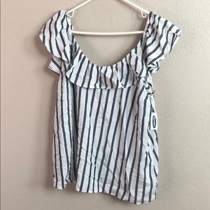 Blue and white ruffle blouse NWT